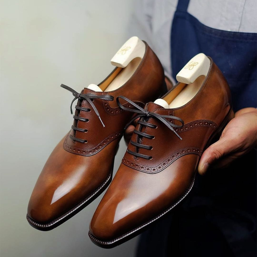 Men Leather Elowen Italian Brogue Oxfords Shoes – Men’s Classic Formal Dress Shoes