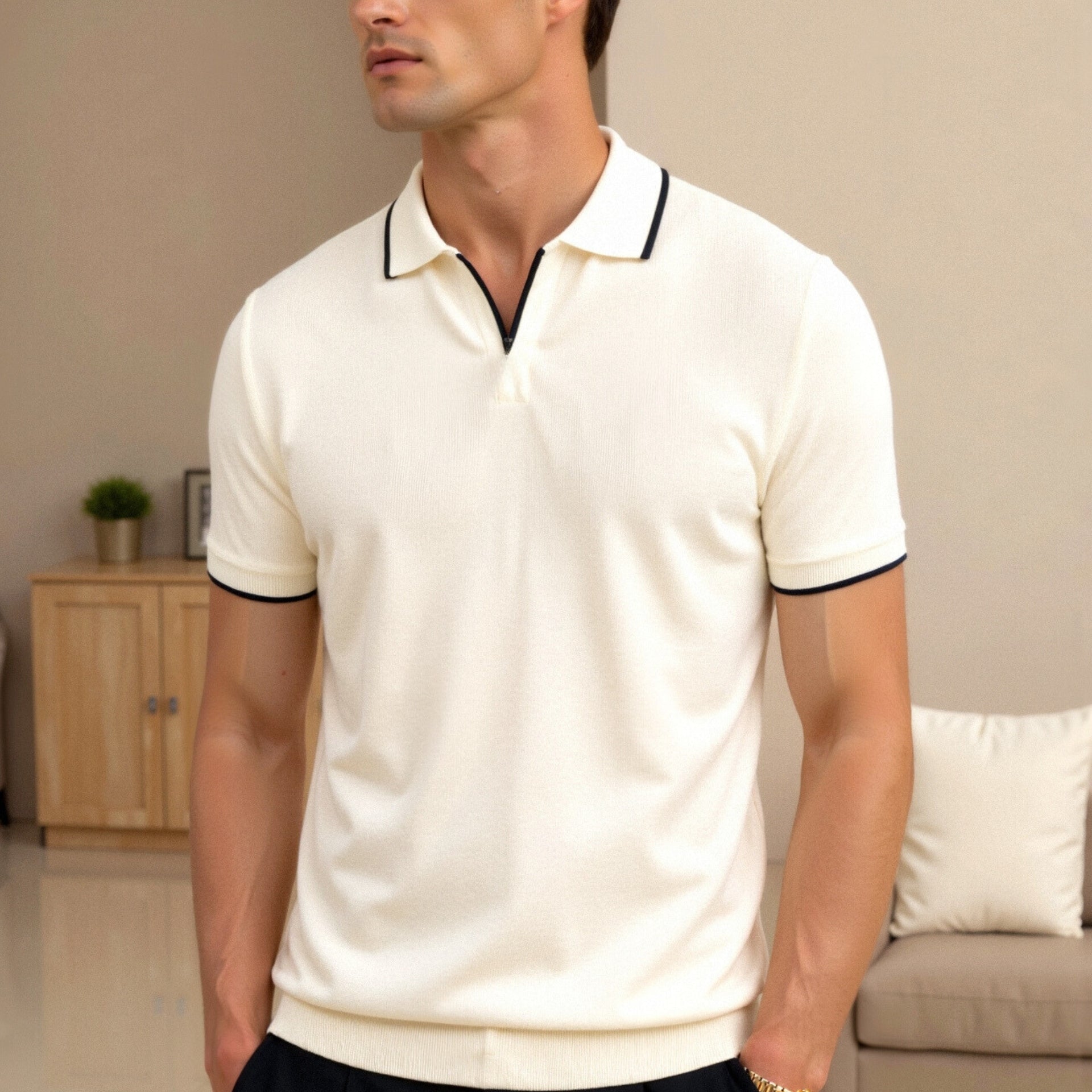 Old Money Contrast Slim Fitted Elegant Summer Sleeveless Polo T-Shirt - Solorfit