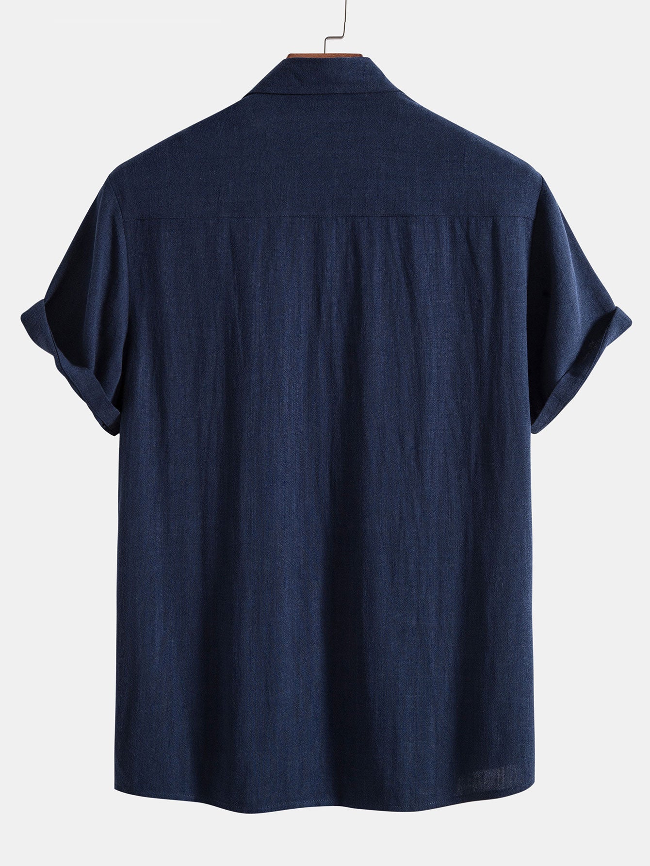 Linen Rayon Blend Button Up Shirt & Wrinkle Textured Straight Leg Pants