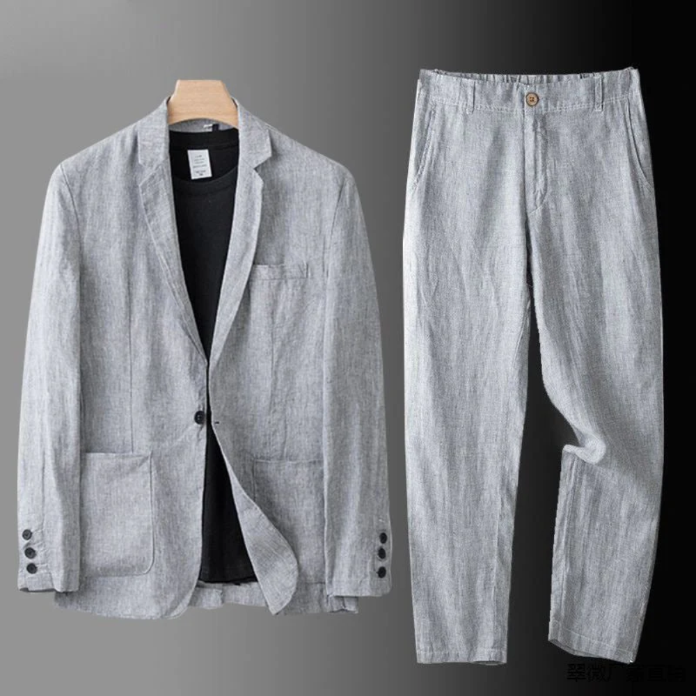 Men’s Elegant Linen Suit – Two-Piece Blazer and Trousers Set - Solorfit