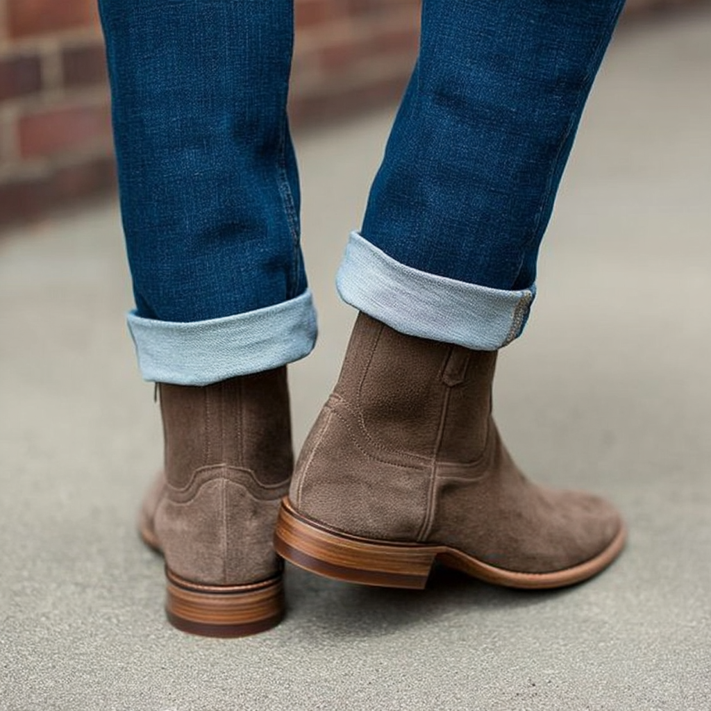 Beige Suede Bastrop Slip On Zipper Western Cowboy Italian Boots