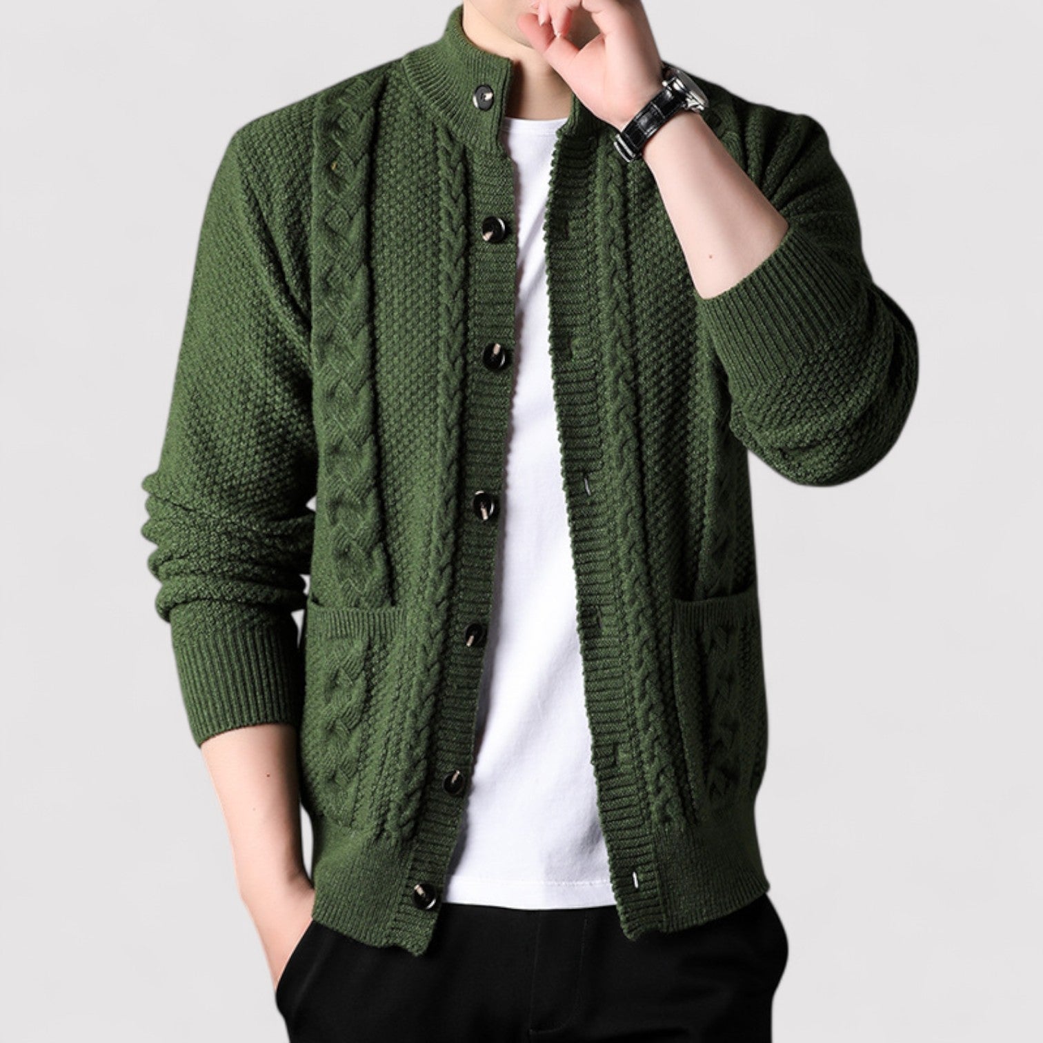 The Léandre Jacquard Knit Cardigan – Men’s Elegant Button-Up Sweater with Classic Pattern