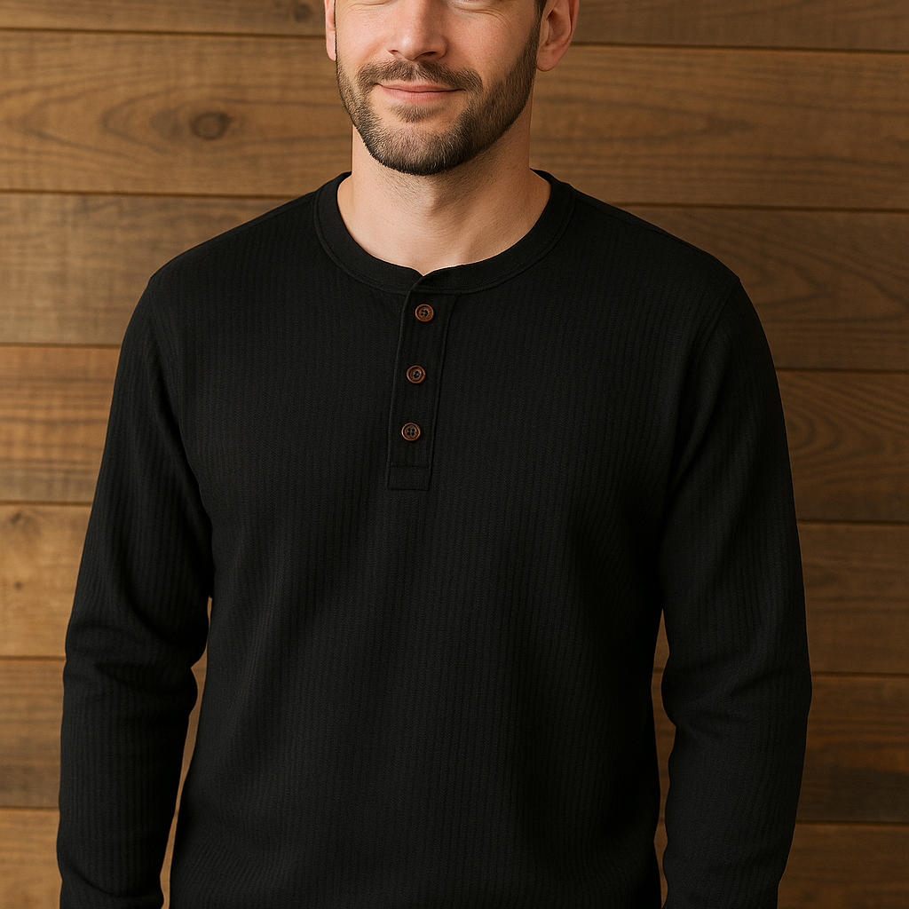 Henley | Men’s Waffle Knit Shirt – Casual Long-Sleeve Top