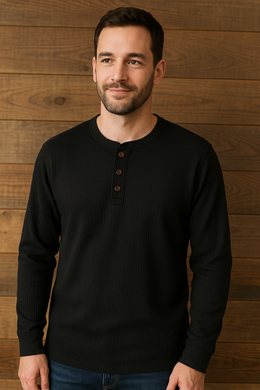 Henley | Men’s Waffle Knit Shirt – Casual Long-Sleeve Top