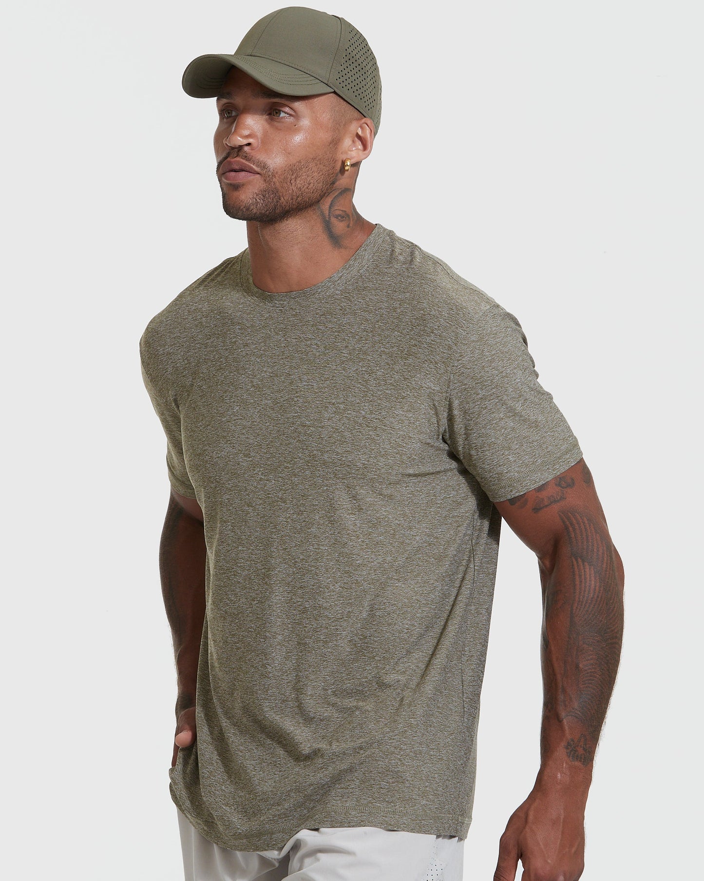 Heather Military Green Active Crew Neck Tee