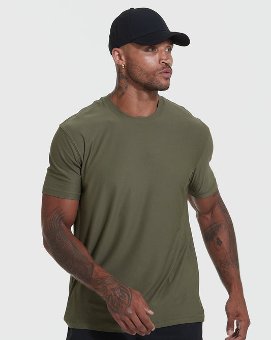 Military Green Active Crew Neck Tee