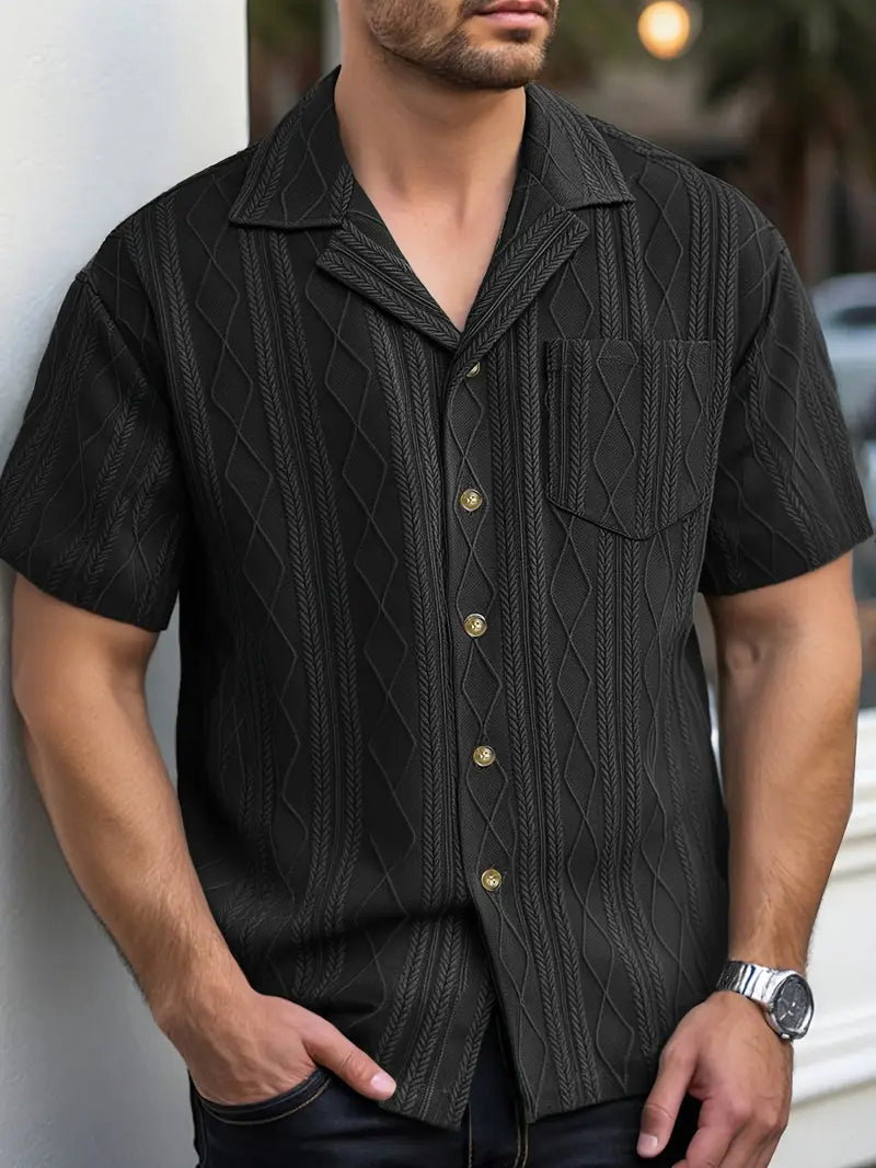 Solorfit | Men's Casual Green Short-Sleeve Shirt – Diamond Pattern, Lightweight Summer Shirt for Adults, Casual Styl