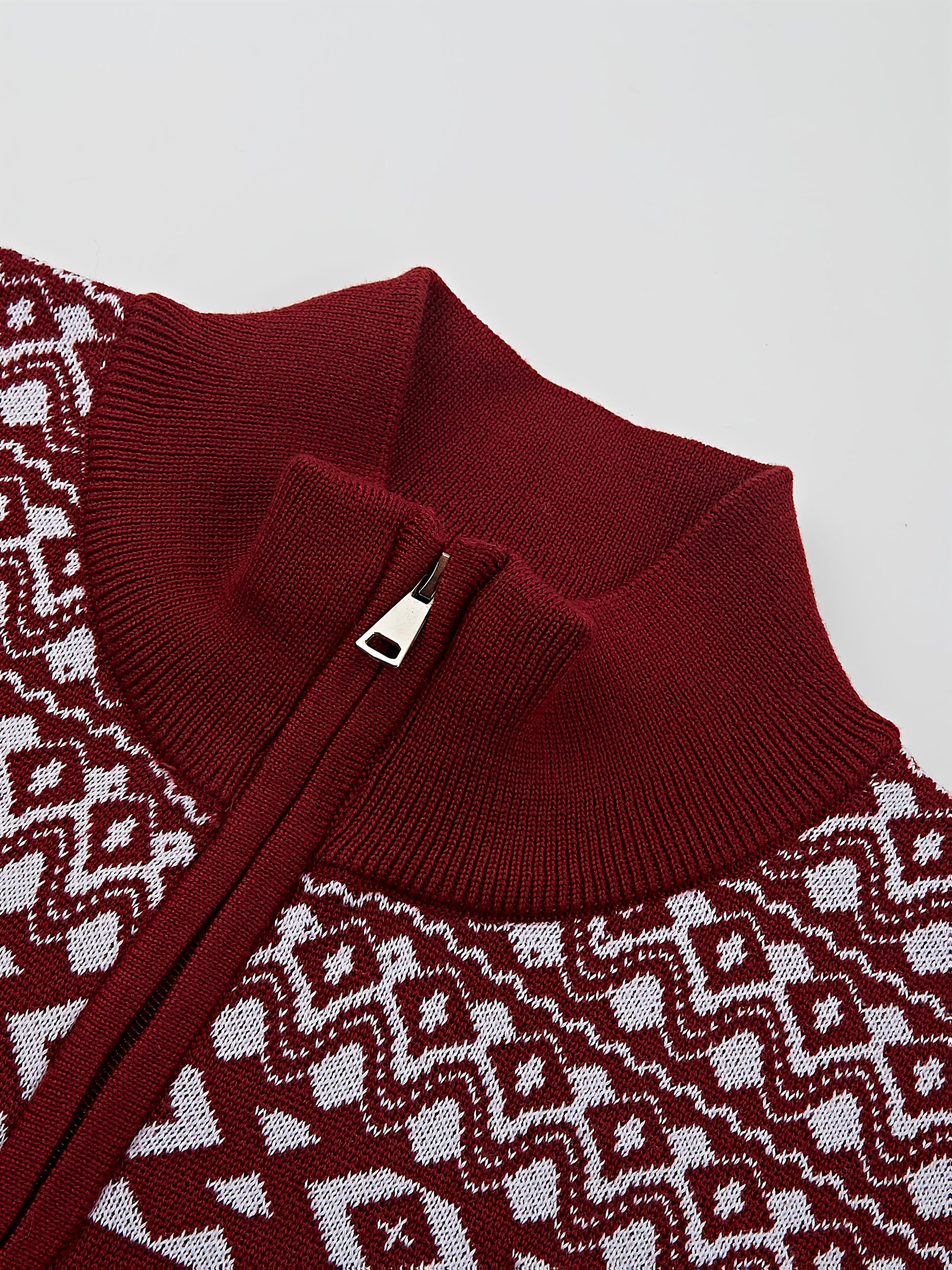 Men Christmas Reindeer Pattern Casual Knit Zip Cardigan