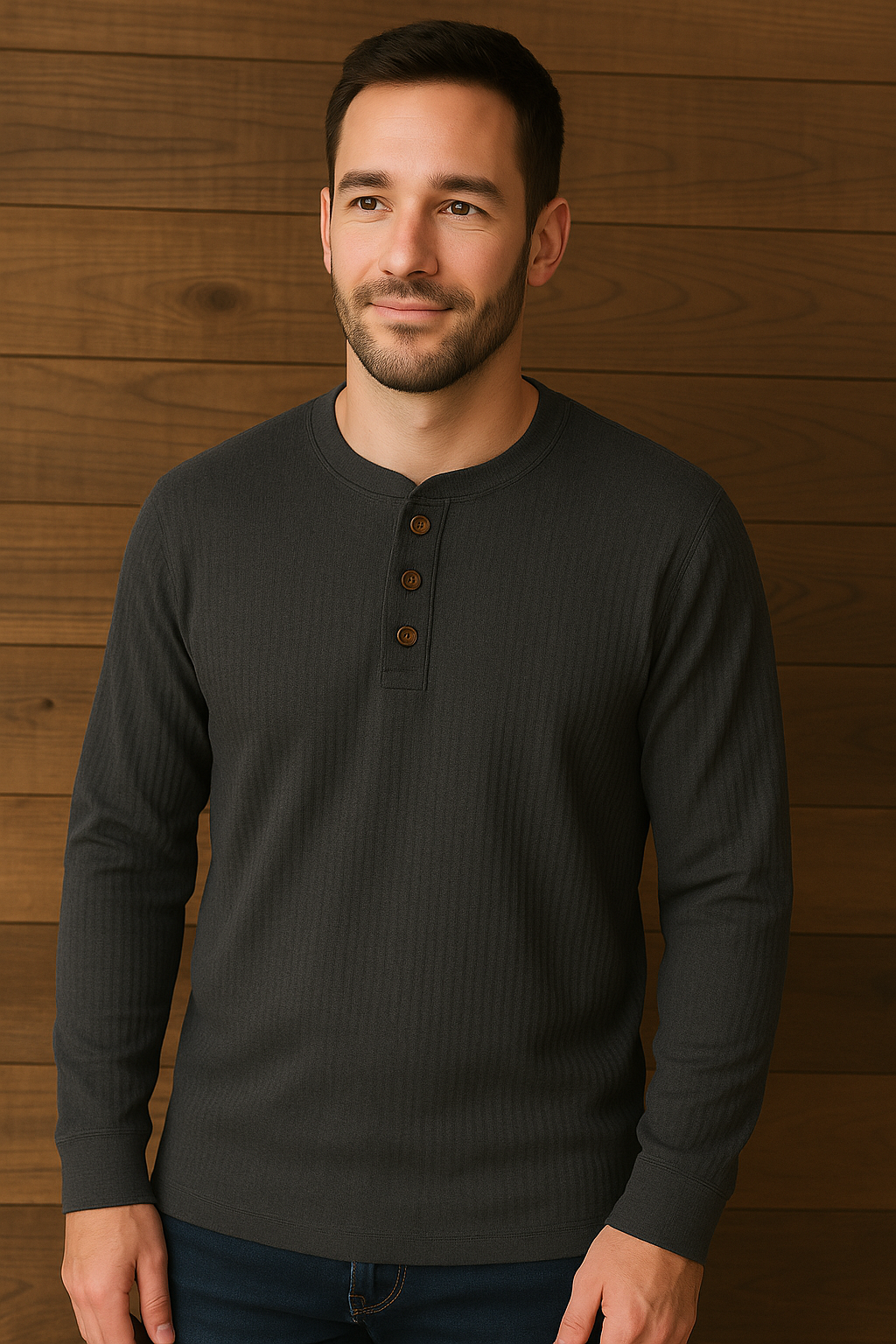 Henley | Men’s Waffle Knit Shirt – Casual Long-Sleeve Top