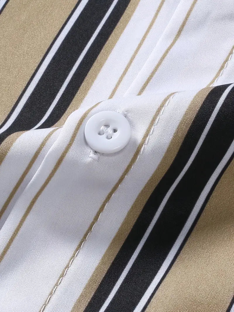 Men’s Geometric Summer Outfit Set – Short Sleeve Lapel Shirt & Matching Shorts