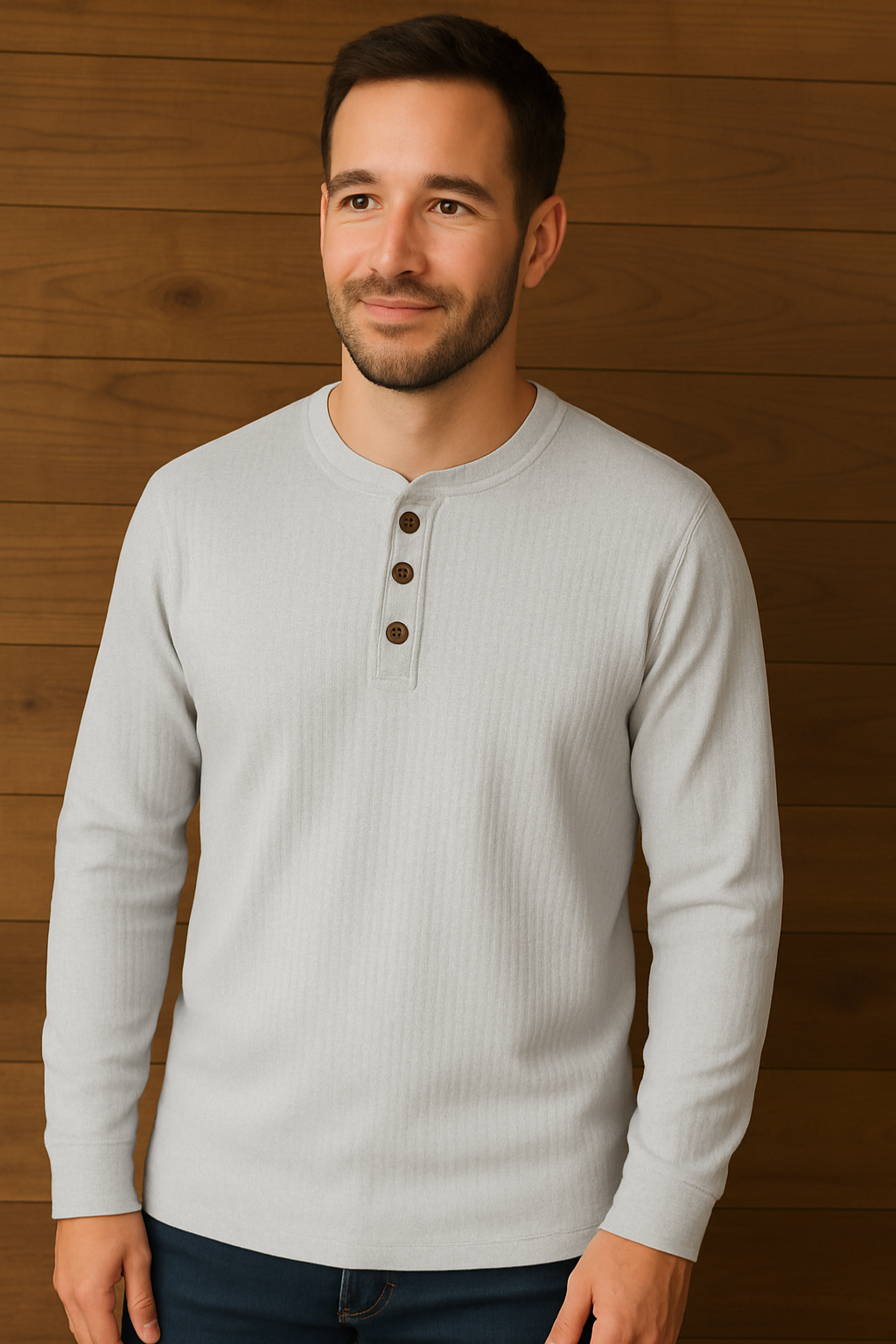 Henley | Men’s Waffle Knit Shirt – Casual Long-Sleeve Top