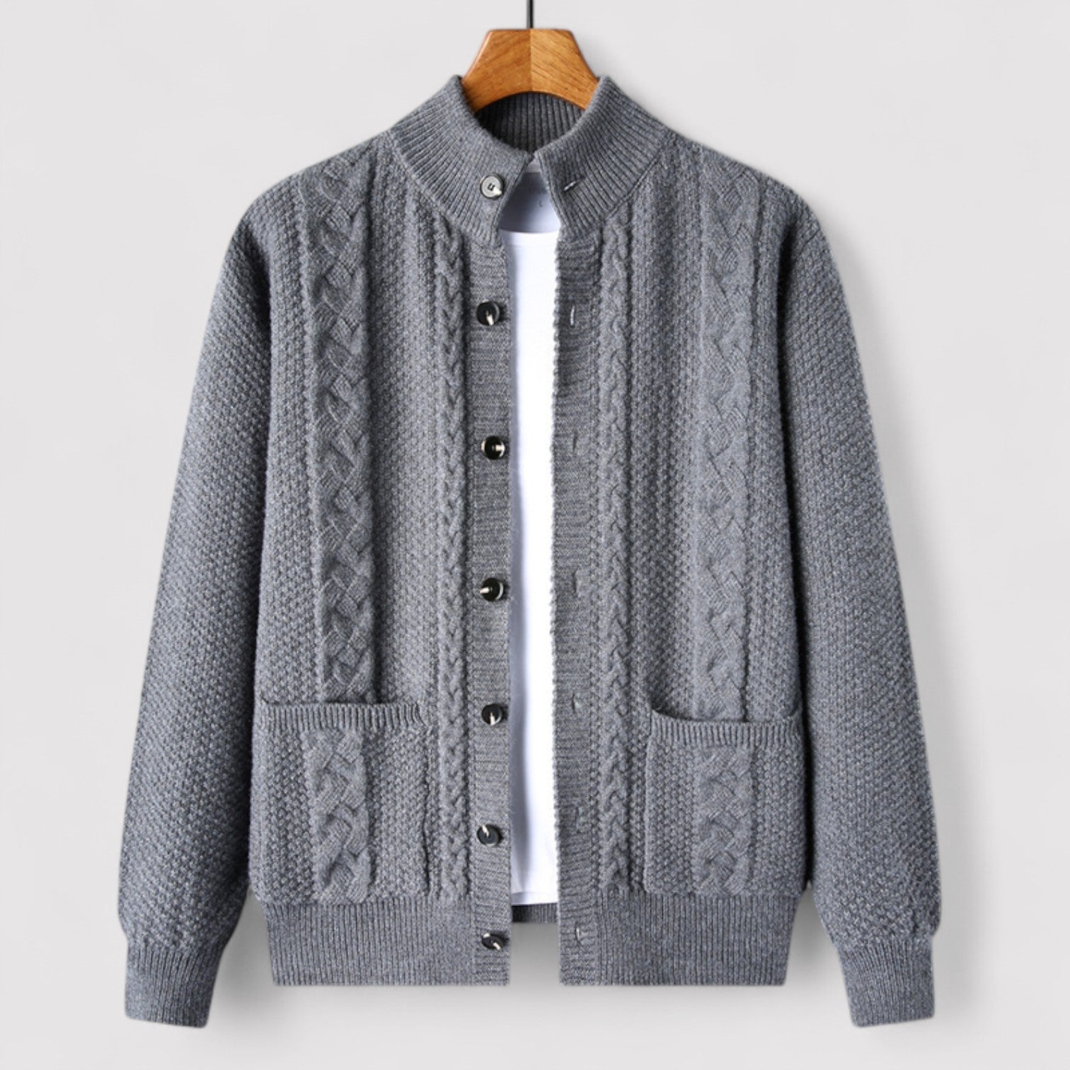 The Léandre Jacquard Knit Cardigan – Men’s Elegant Button-Up Sweater with Classic Pattern