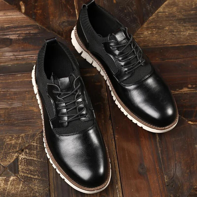 Apex Men’s Leather Casual Sneakers – Lace-Up Low Top Shoes