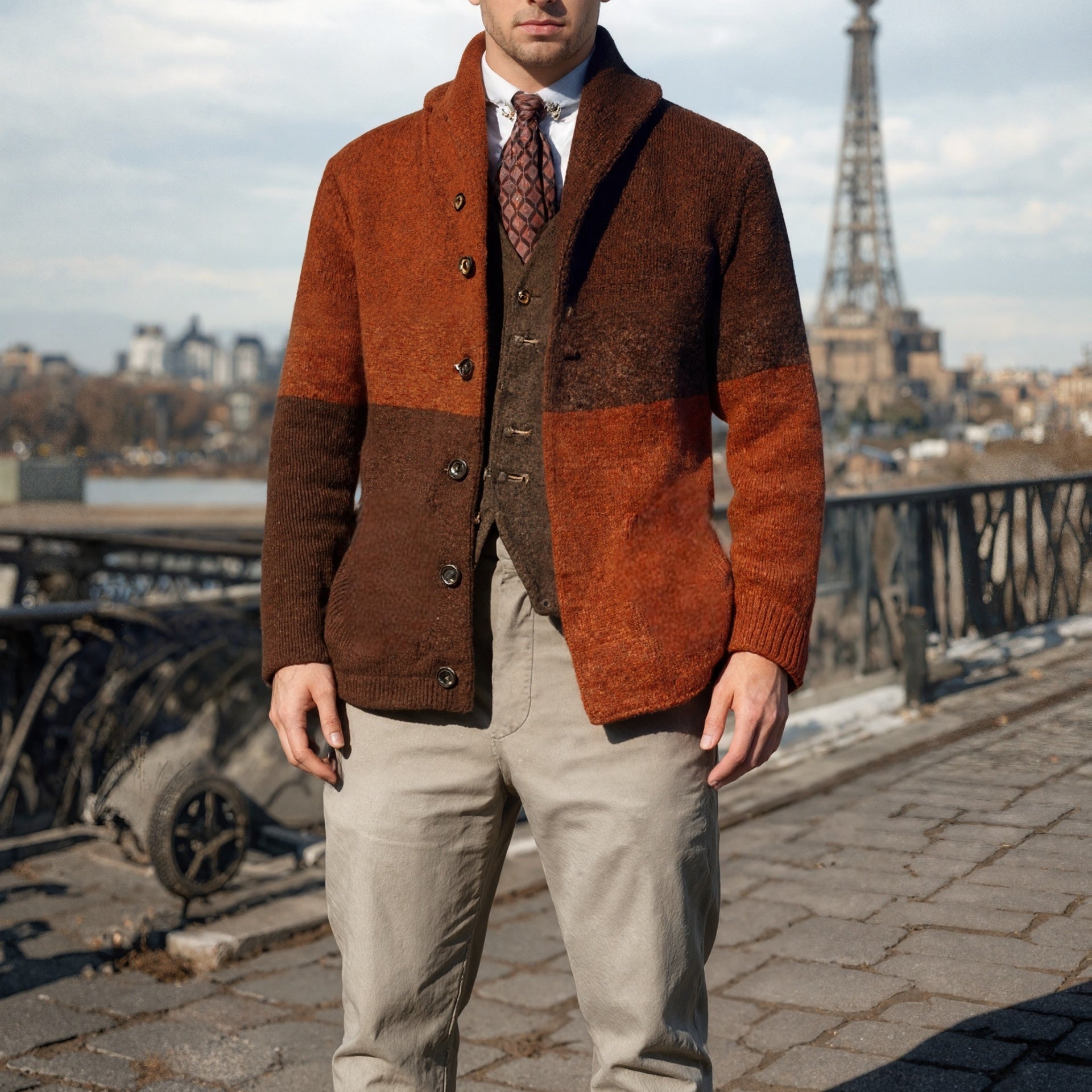 Men’s Thick Warm Cardigan – Block Knit Button-Up Jacket - Solorfit