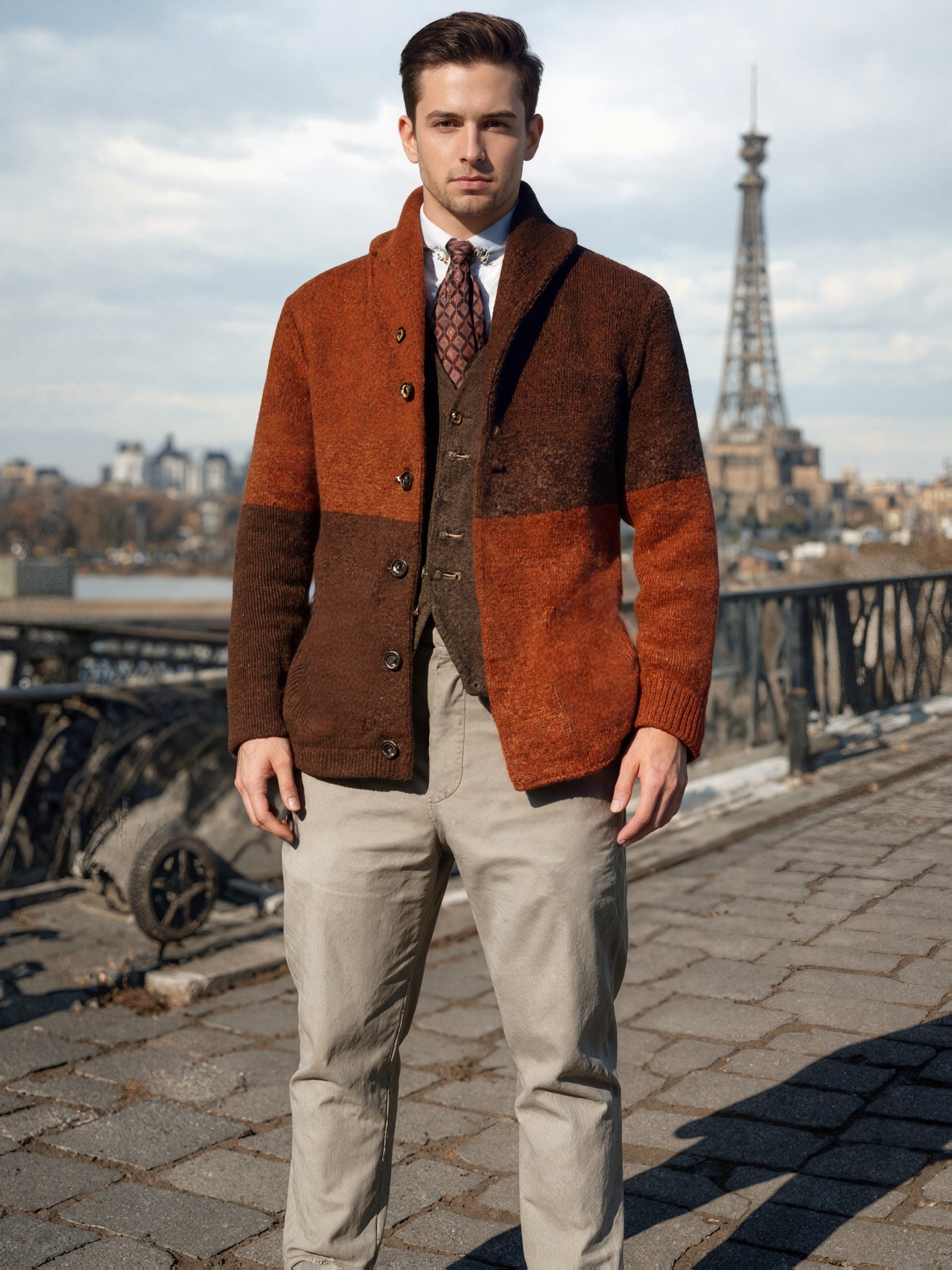 Men’s Thick Warm Cardigan – Block Knit Button-Up Jacket - Solorfit