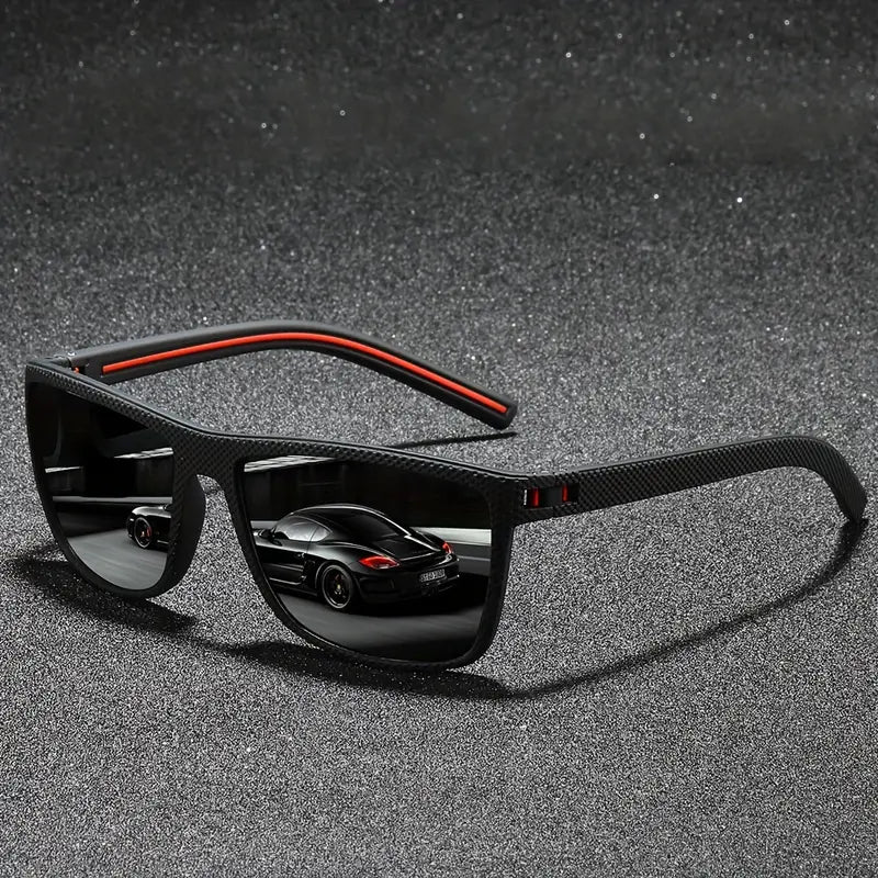 Retro Polarized Fashion Glasses – Full-Rim Frame with Red Accents & TAC Lenses for Driving, Sports & Events