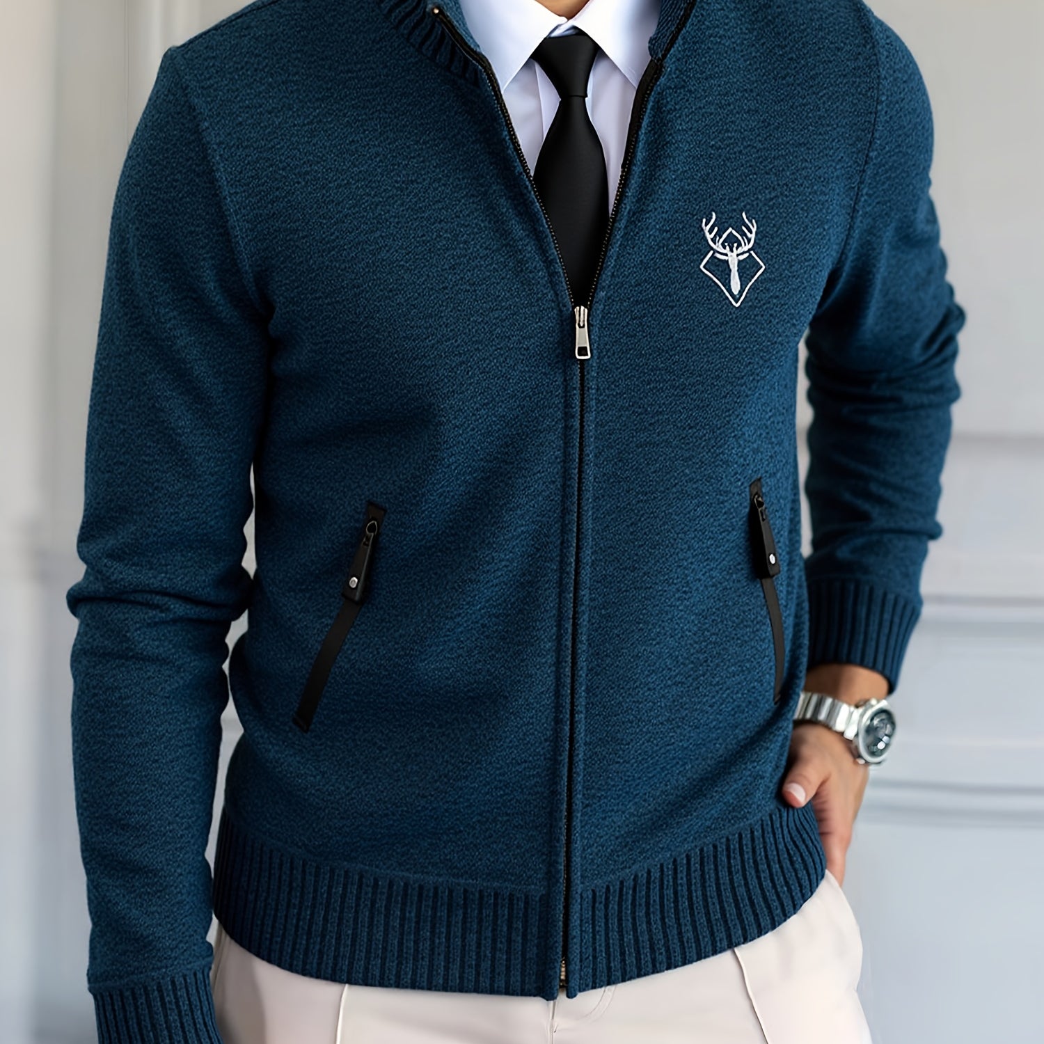 Men Lightweight Zip-Up Cardigan - Stand Collar Sweater Jacket