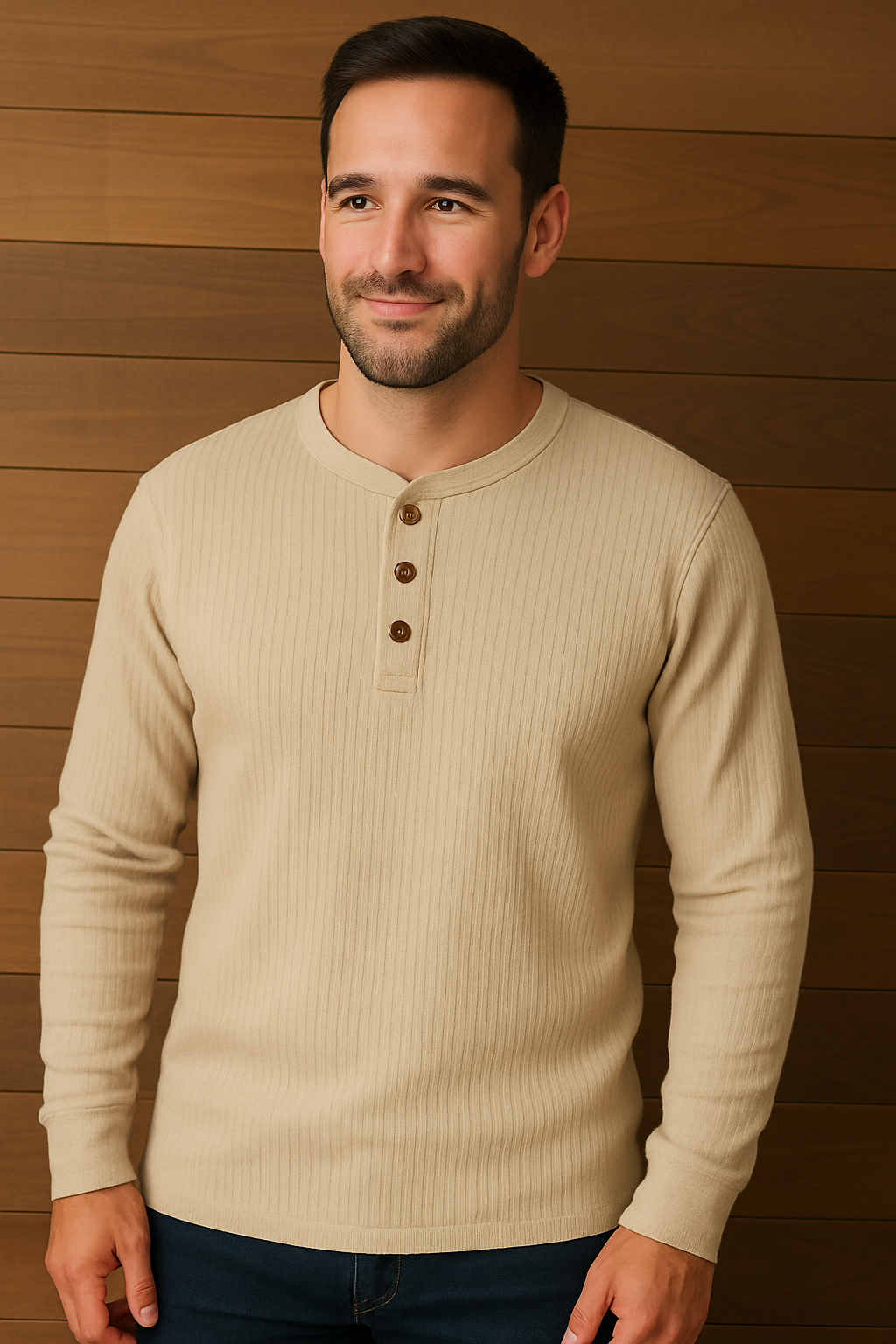 Henley | Men’s Waffle Knit Shirt – Casual Long-Sleeve Top