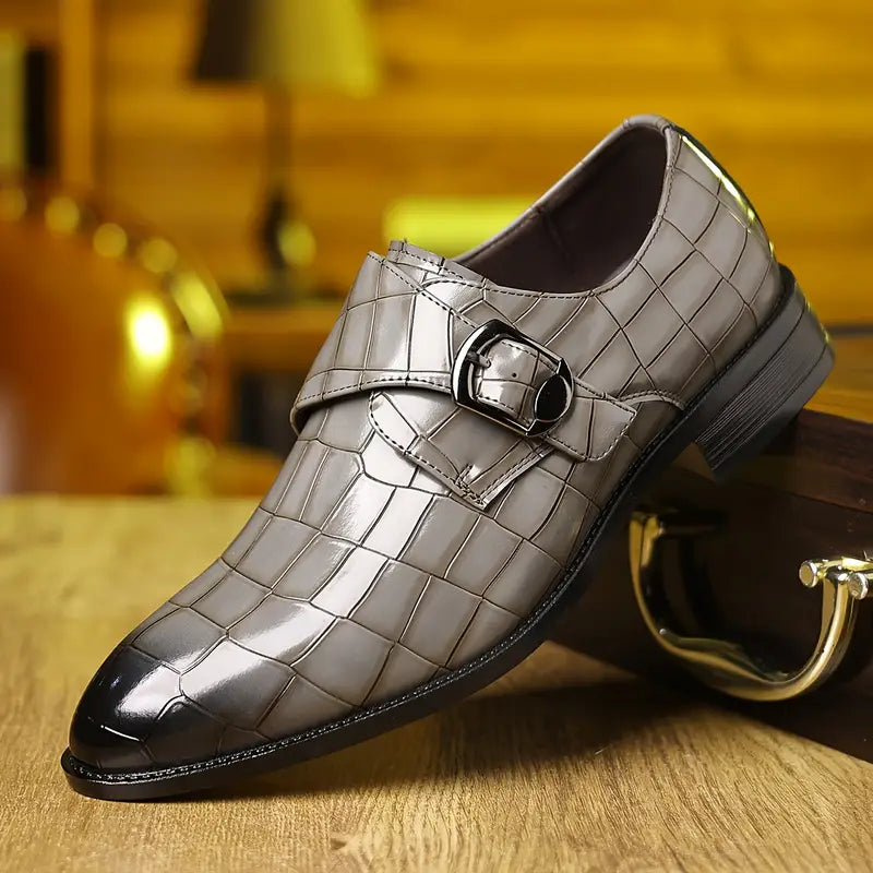 Solorfit | Crocodile-Pattern Slip-On Loafers for Men – Stylish Buckle Details & Tapered Toe - Solorfit