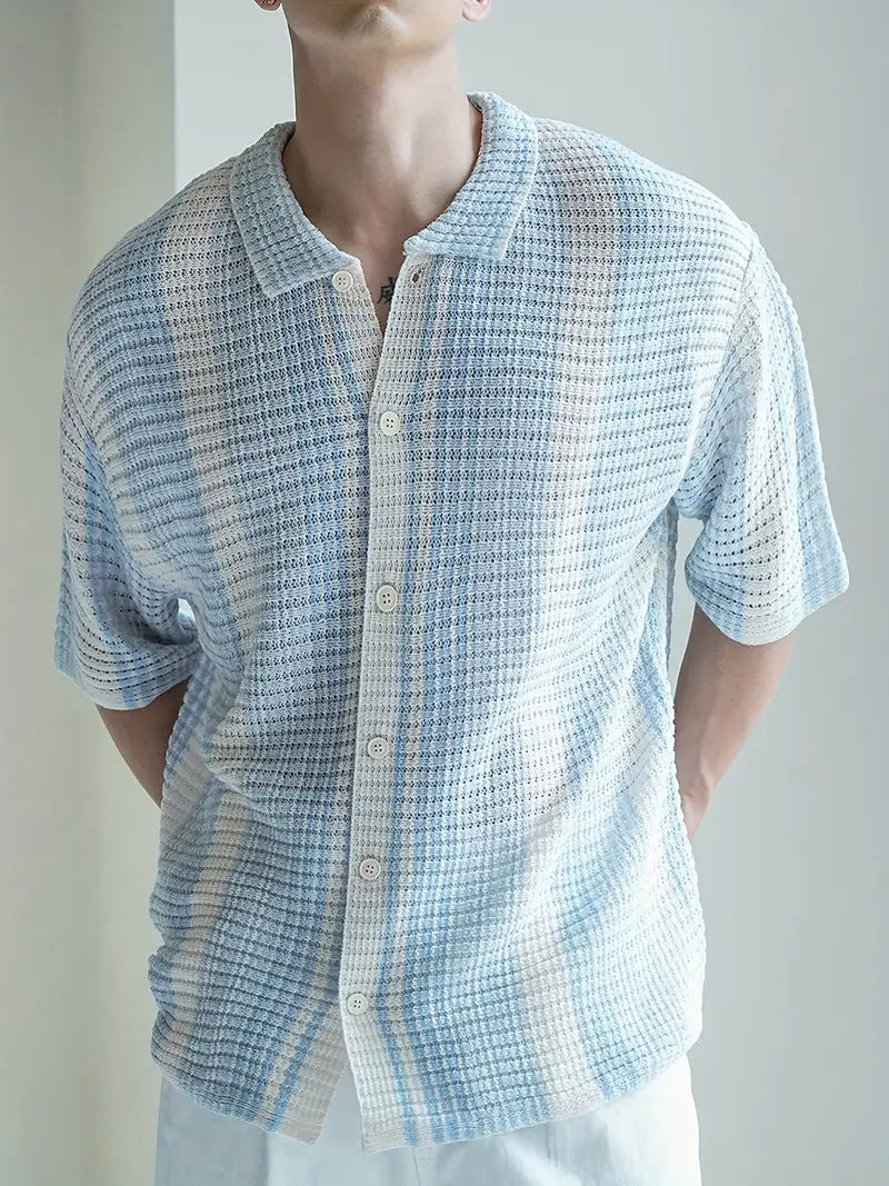 Solorfit | Men's Striped Blocked Short Sleeve Knit Shirt – Casual, Breathable, Stylish for Spring & Summer - Solorfit