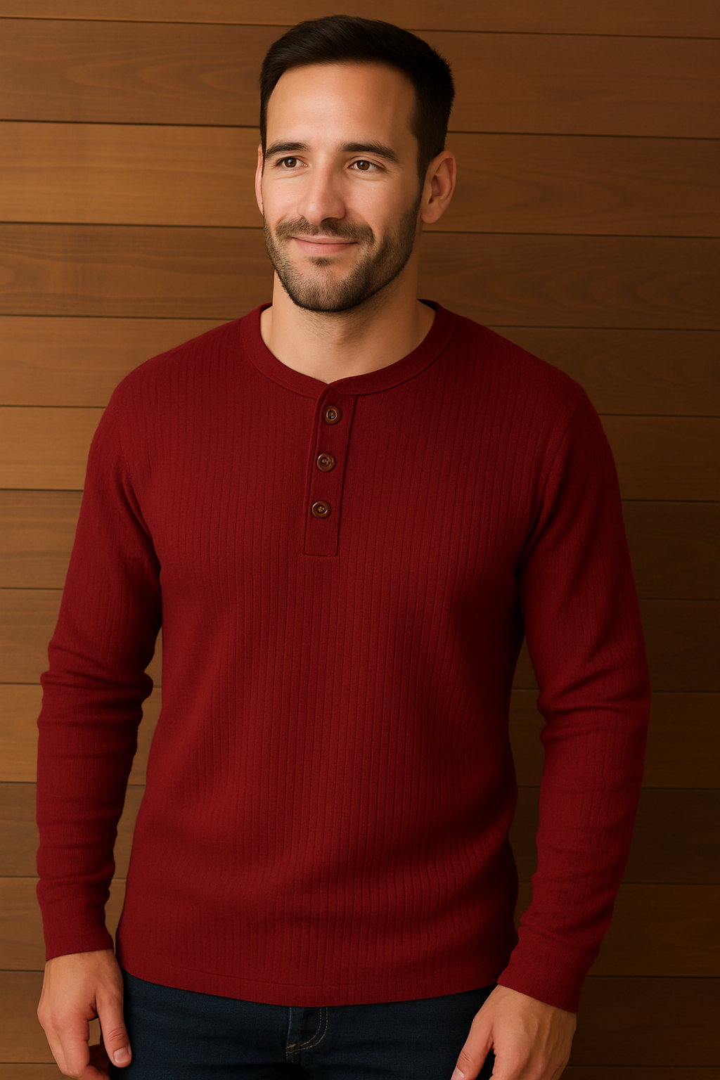 Henley | Men’s Waffle Knit Shirt – Casual Long-Sleeve Top