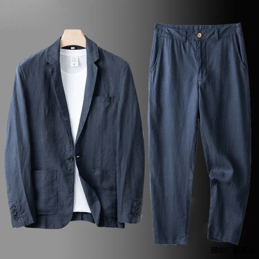 Men’s Elegant Linen Suit – Two-Piece Blazer and Trousers Set - Solorfit