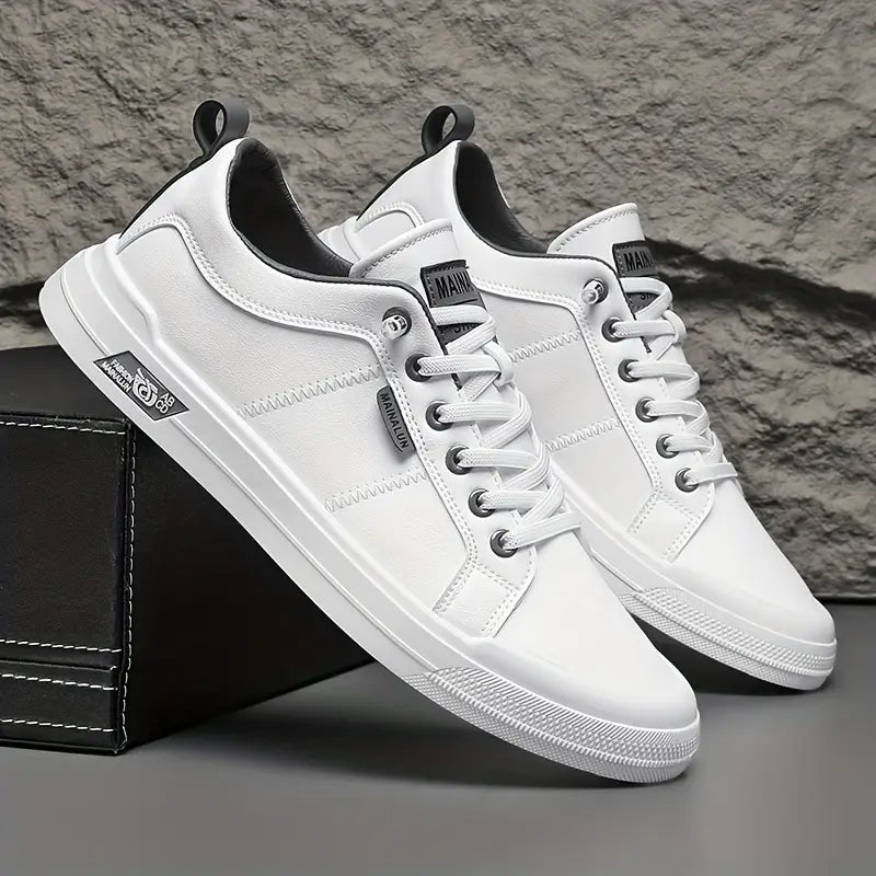 Men's Slip-On Sneakers – No Lace Low-Top Casual Shoes with Golden-Tone Eyelets
