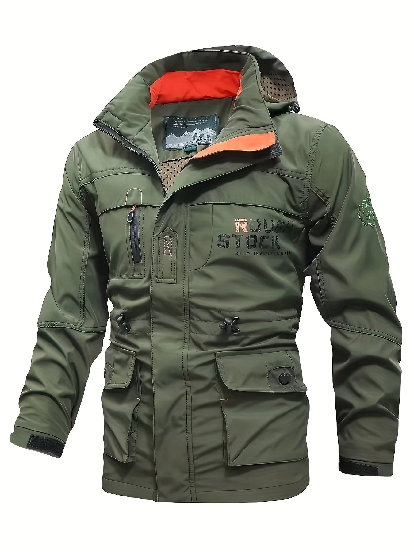 Men’s Outdoor Windbreaker Jacket – Adjustable Hood & Zippered Pockets