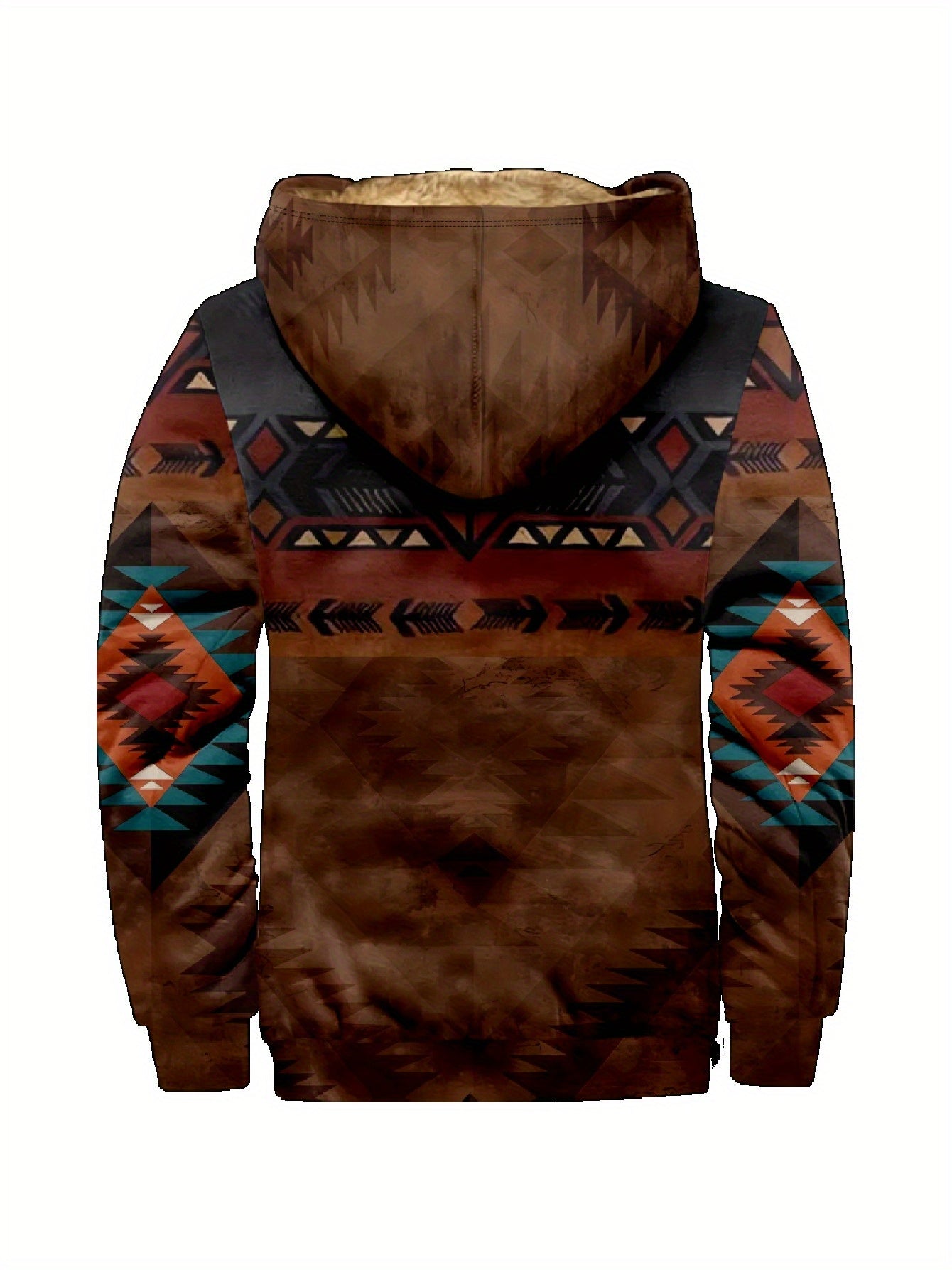 Men’s Bohemian Print Fleece-Lined Hoodie Set – Vintage Ethnic Style Autumn/Winter Outfit