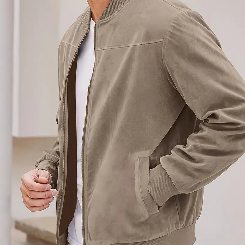 Solorfit | Men's Lightweight Retro Zip-Up Jacket – Solid Color, Baseball Collar, Machine Washable, Casual Style - Solorfit