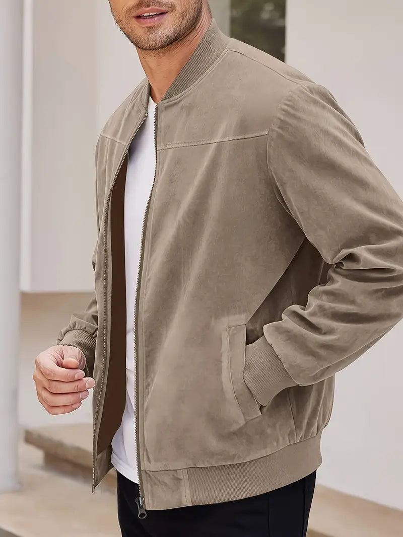 Solorfit | Men's Lightweight Retro Zip-Up Jacket – Solid Color, Baseball Collar, Machine Washable, Casual Style - Solorfit