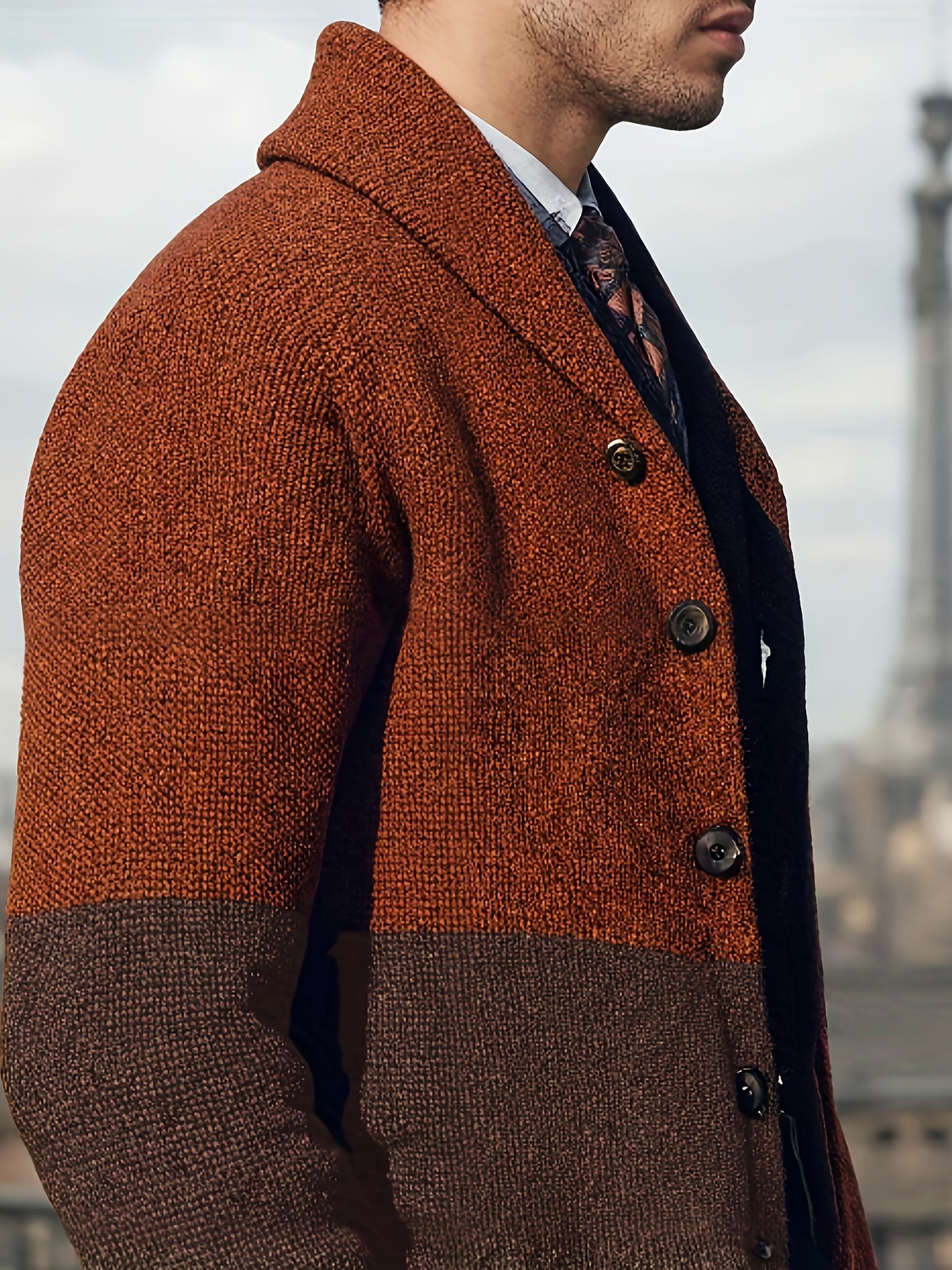 Men’s Thick Warm Cardigan – Block Knit Button-Up Jacket - Solorfit