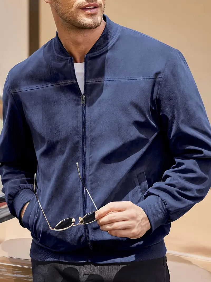 Solorfit | Men's Lightweight Retro Zip-Up Jacket – Solid Color, Baseball Collar, Machine Washable, Casual Style - Solorfit
