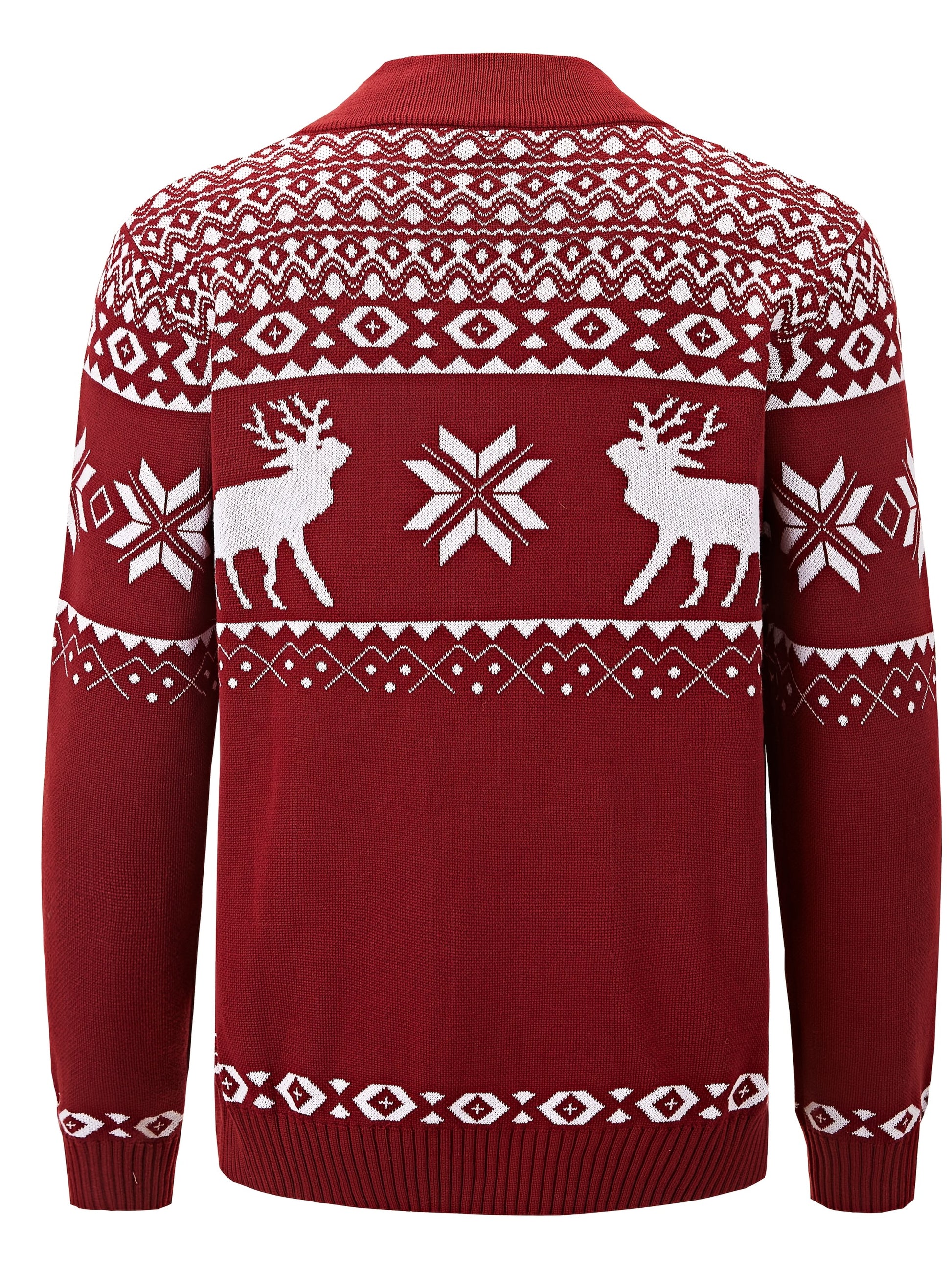 Men Christmas Reindeer Pattern Casual Knit Zip Cardigan