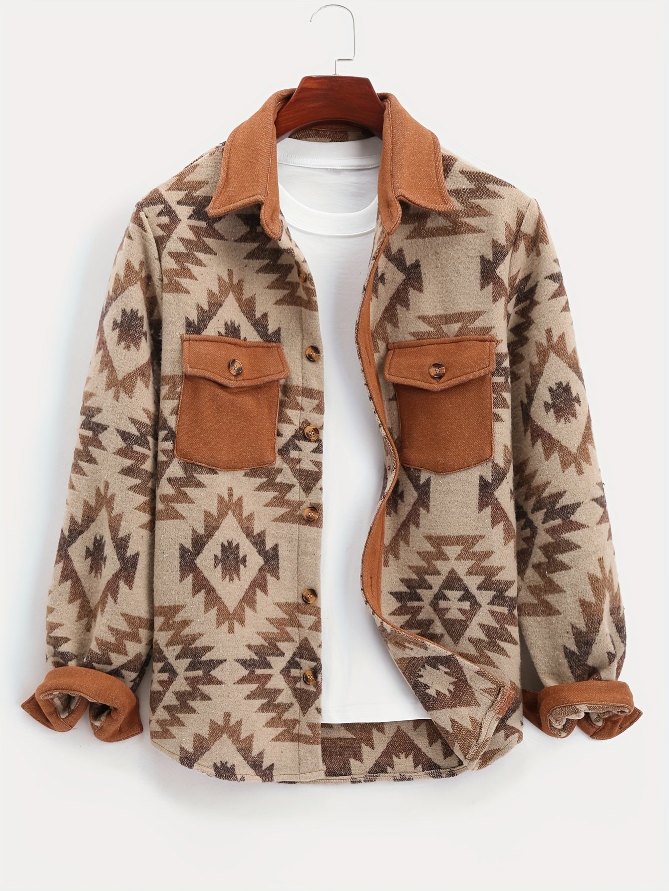 Men's Ethnic Aztec Print Single-Breasted Jacket with Front Pocket Design