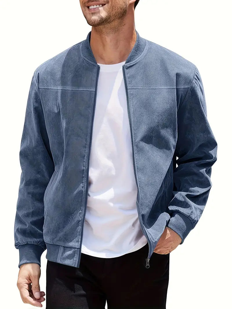 Solorfit | Men's Lightweight Retro Zip-Up Jacket – Solid Color, Baseball Collar, Machine Washable, Casual Style - Solorfit