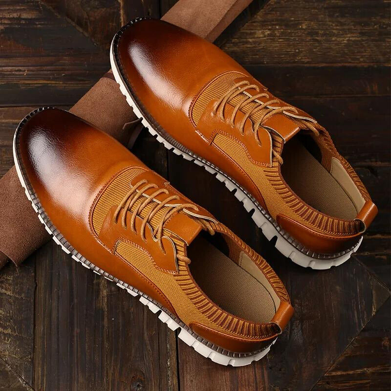 Apex Men’s Leather Casual Sneakers – Lace-Up Low Top Shoes