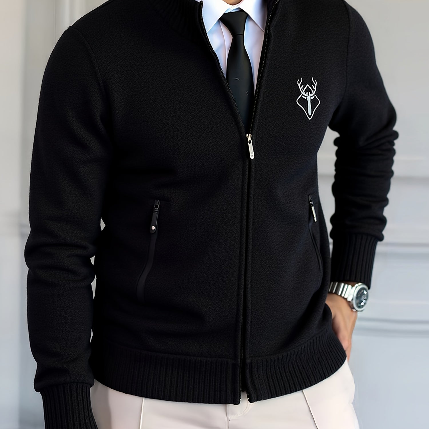 Men Lightweight Zip-Up Cardigan - Stand Collar Sweater Jacket