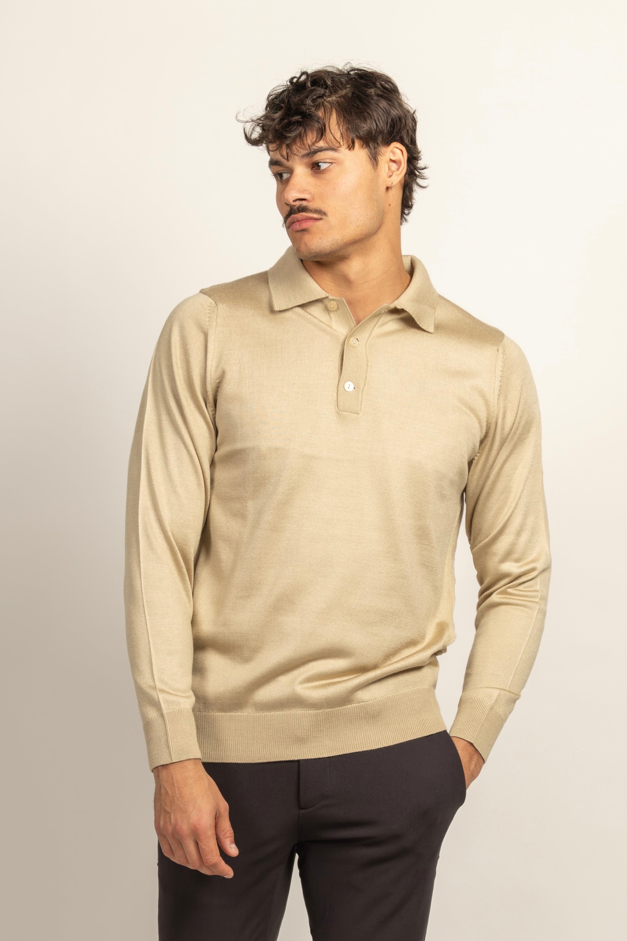 WOOL-Blend Glans Longsleeve Polo Sweater
