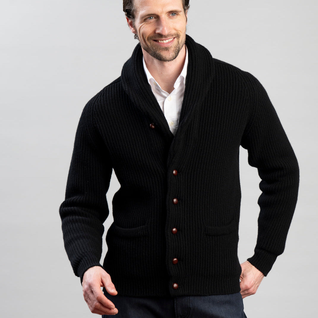 Men’s Lambswool Shawl Collar Jacket – Classic Knit Cardigan Style - Solorfit