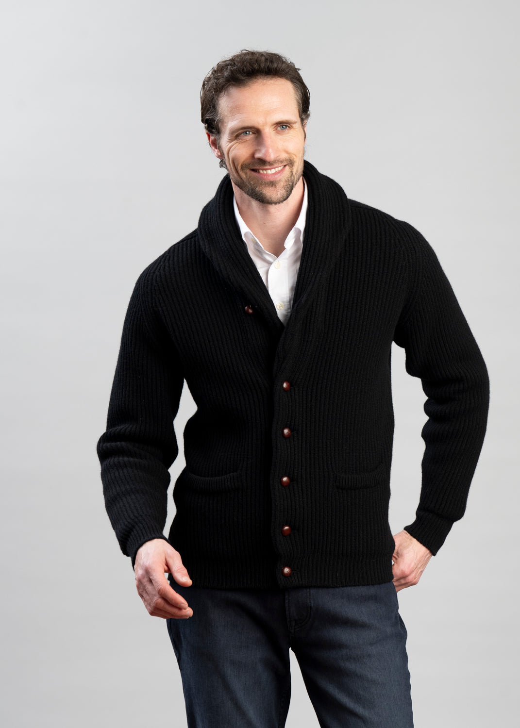 Men’s Lambswool Shawl Collar Jacket – Classic Knit Cardigan Style - Solorfit
