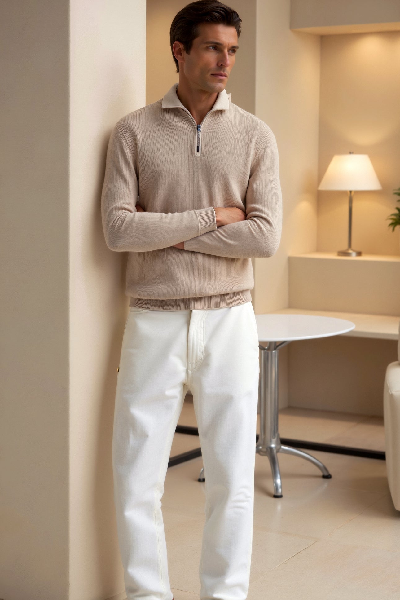 Old Money Classic Men Knitted Wool Zip Sweater