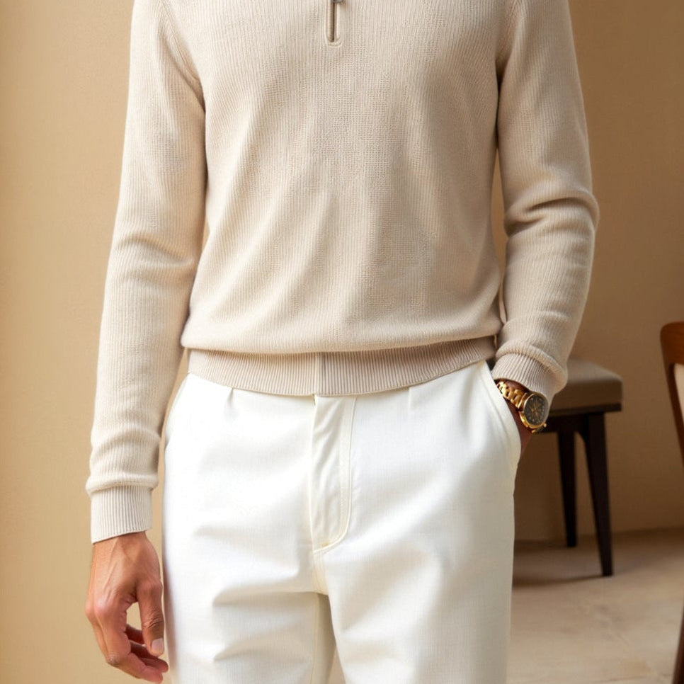 Old Money Classic Men Knitted Wool Zip Sweater