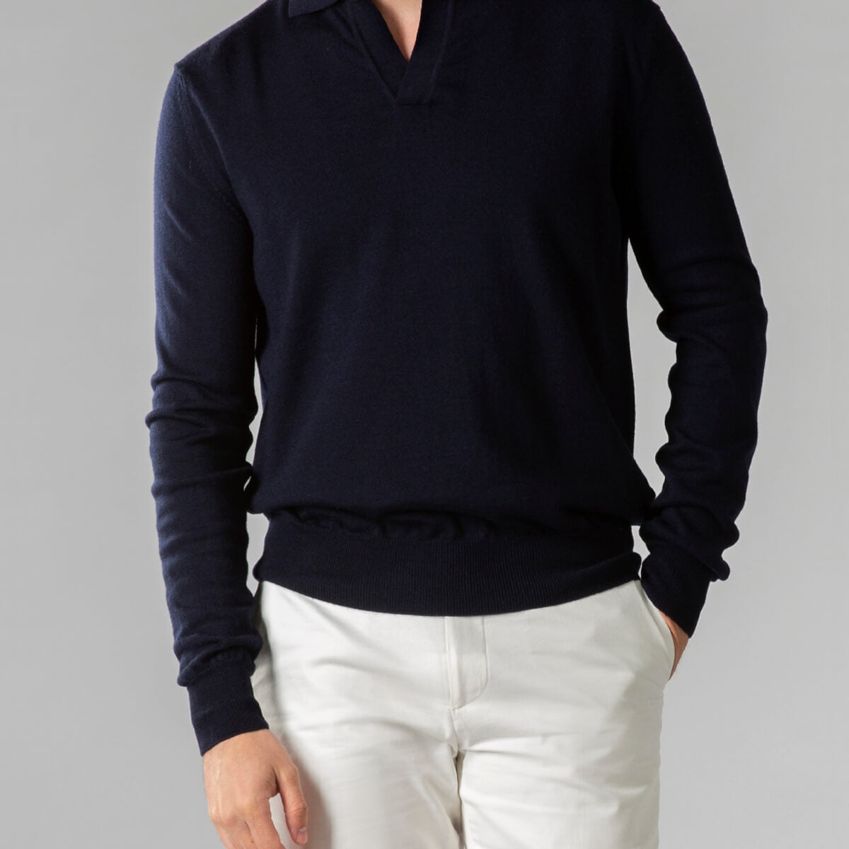 Extrafine Merino Buttonless Polo Sweater Navy