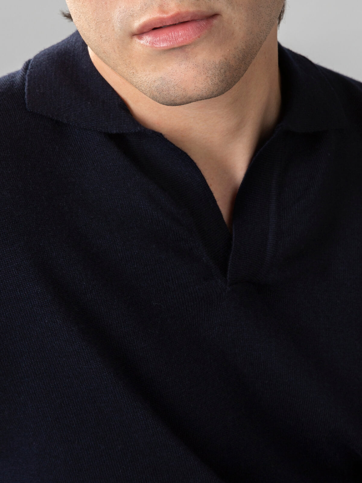 Extrafine Merino Buttonless Polo Sweater Navy