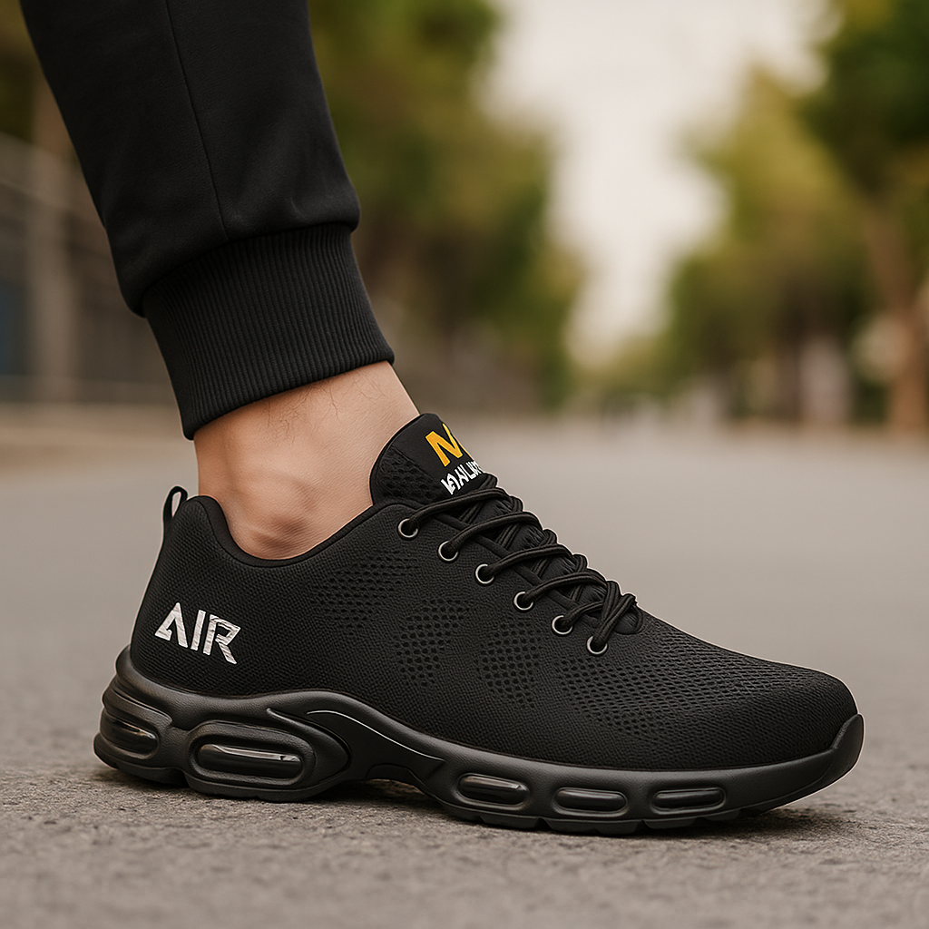 Men’s Lace-Up Orthopedic Running Shoes – Black | Lightweight, Supportive & Durable