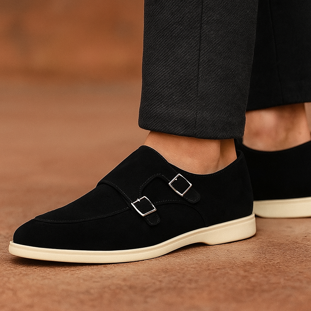 Pisa Suede Buckle Loafers – Men’s Black Slip-On Dress Shoes