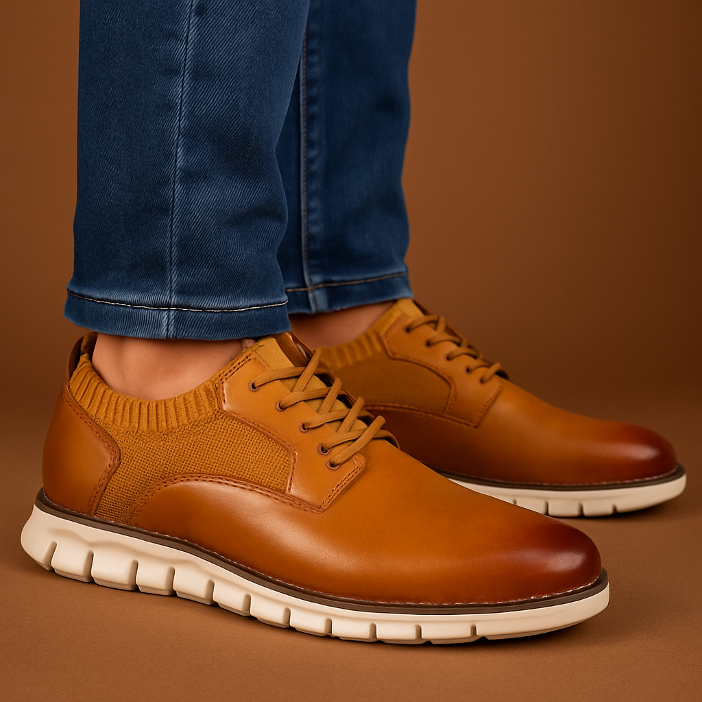 Apex Men’s Leather Casual Sneakers – Lace-Up Low Top Shoes