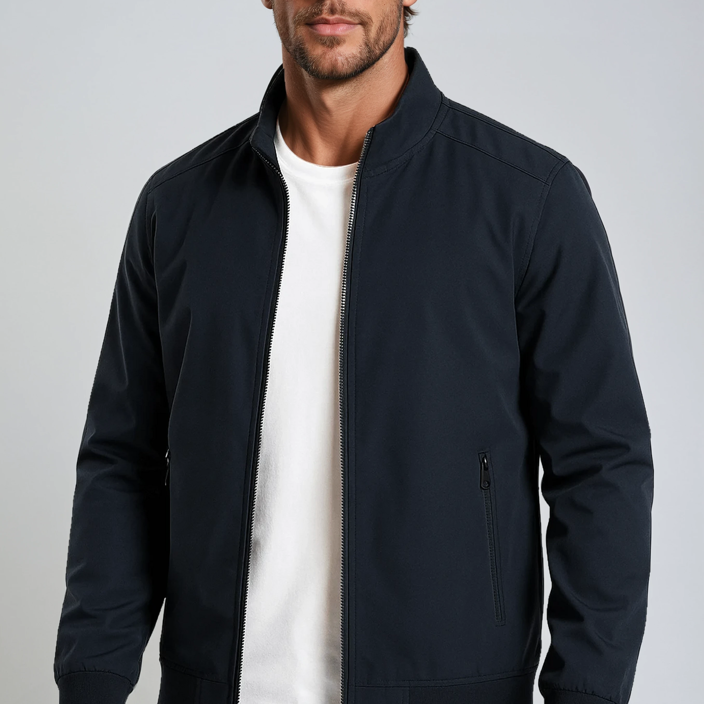 Classic Dark Blue Bomber Jacket – Men’s Casual Outerwear
