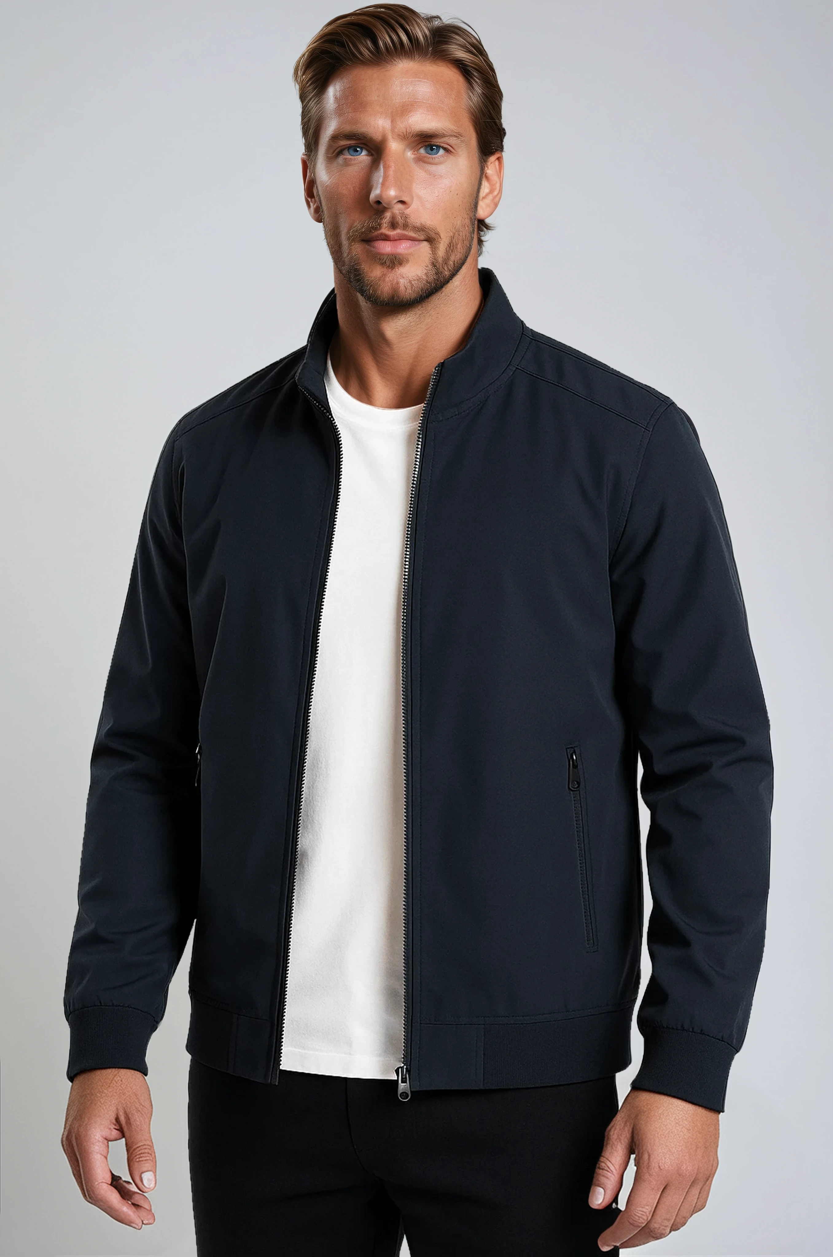 Classic Dark Blue Bomber Jacket – Men’s Casual Outerwear